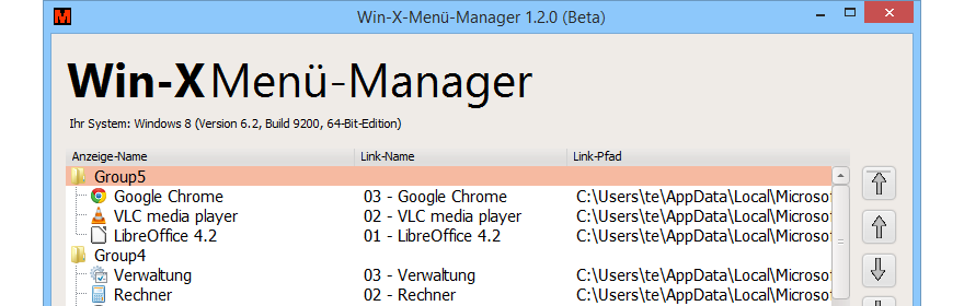 Win-X-Menü: Unter Windows 8 zum Menü neue Einträge hinzufügen