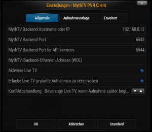 MythTV-PVR-Client konfigurieren