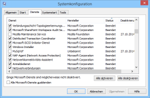 Dienste in Msconfig