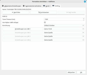 DVB-S2-Einstellungen in Kaffeine.